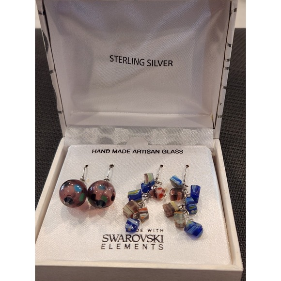 Swarovski Jewelry - Sterling Silver Millefiori Earrings Made‎ with Swarovski Elements Set of 2
